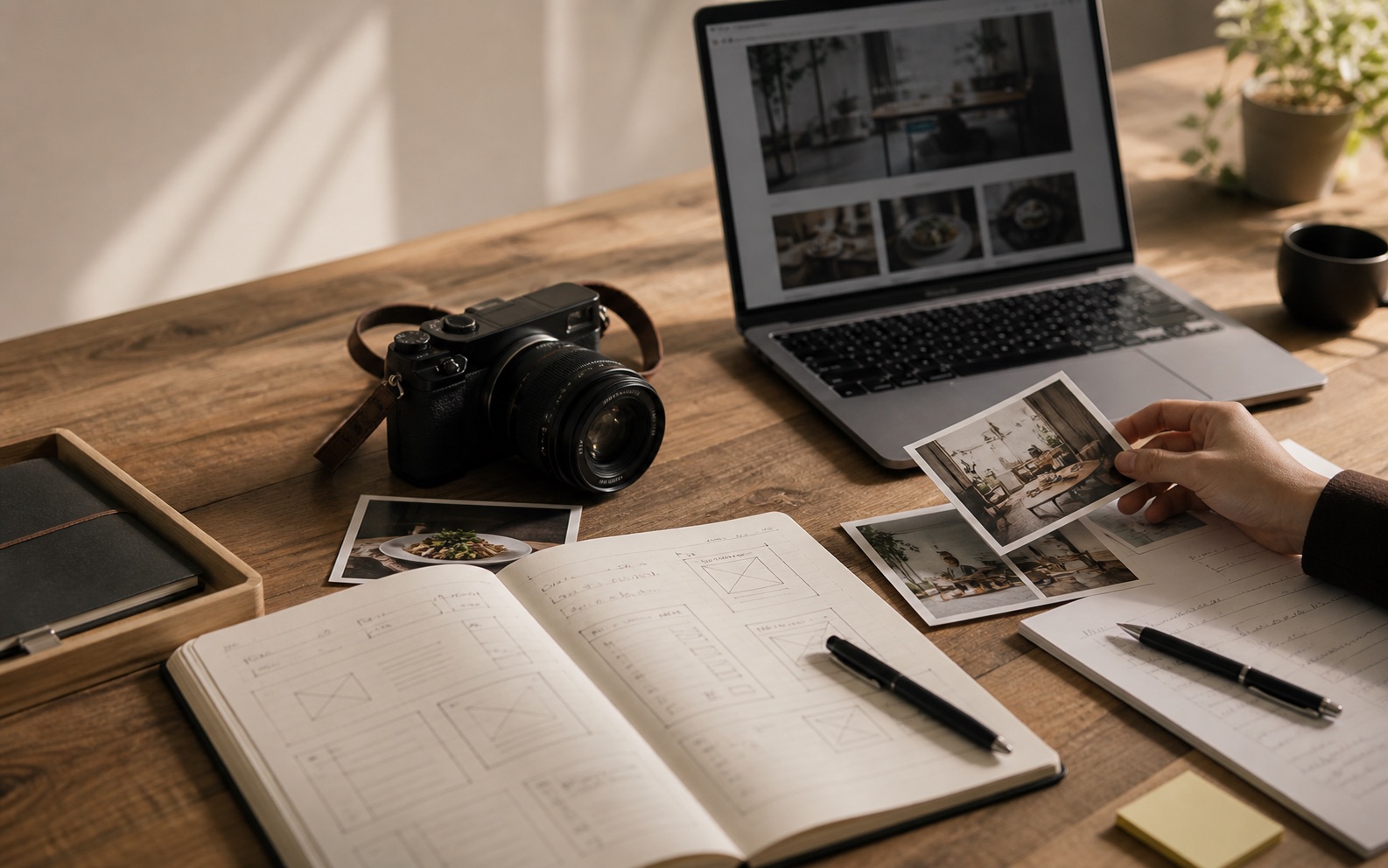 写真撮影から構成とデザインまでまとめて進める制作デスク